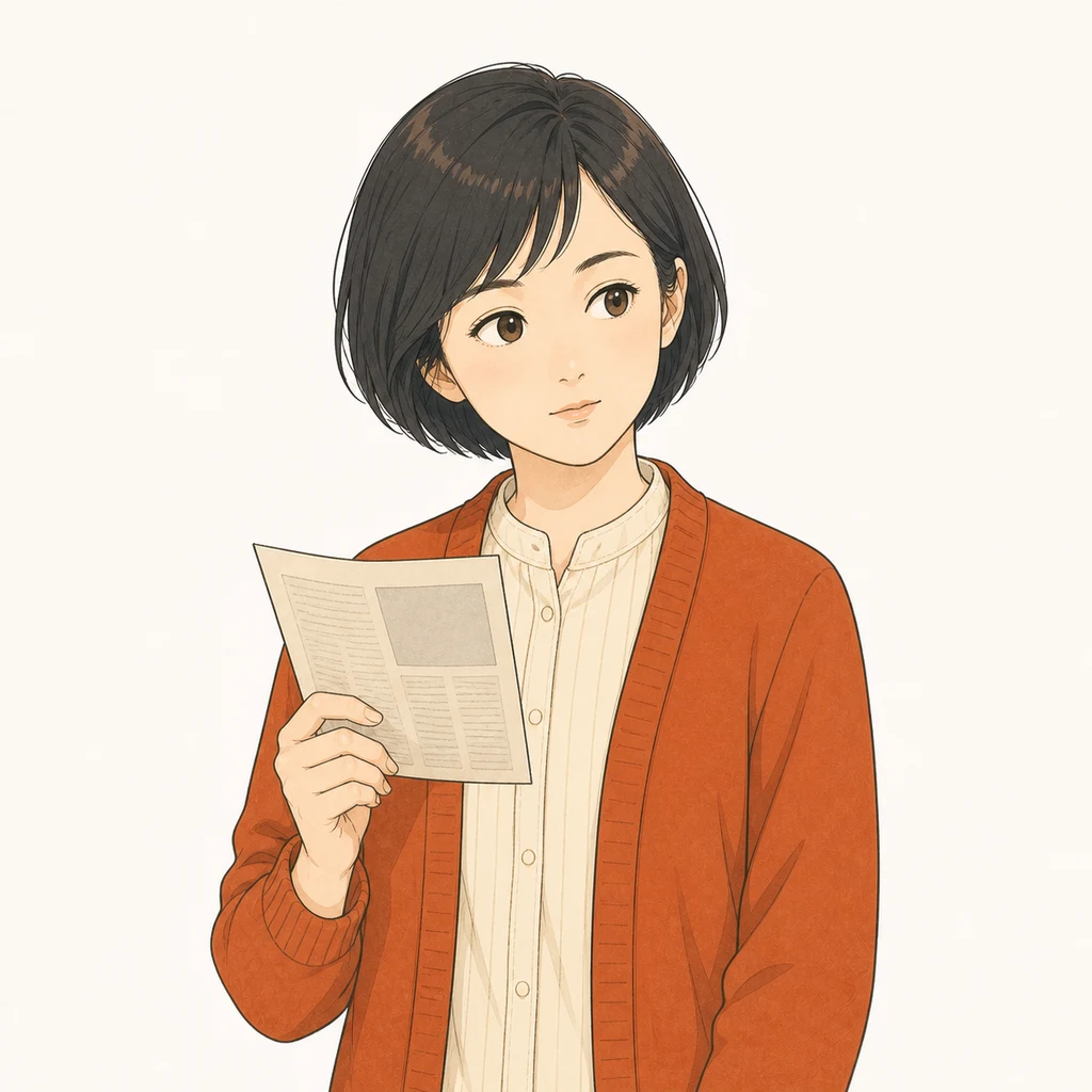 新聞の切り抜きを持つミハル