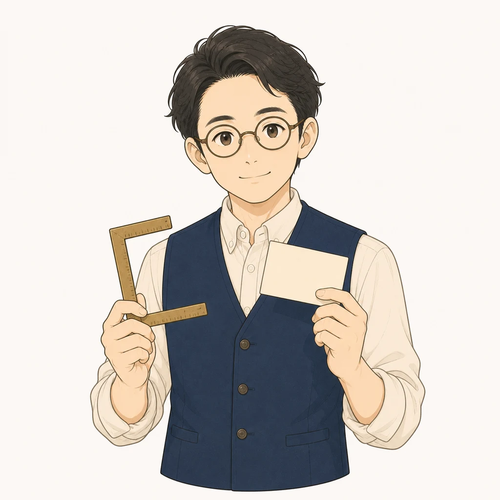 括弧形の定規を持つ司書トジ